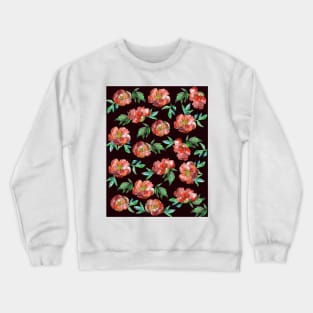 Peonies Flowers Watercolor Ink Cute dark red Crewneck Sweatshirt